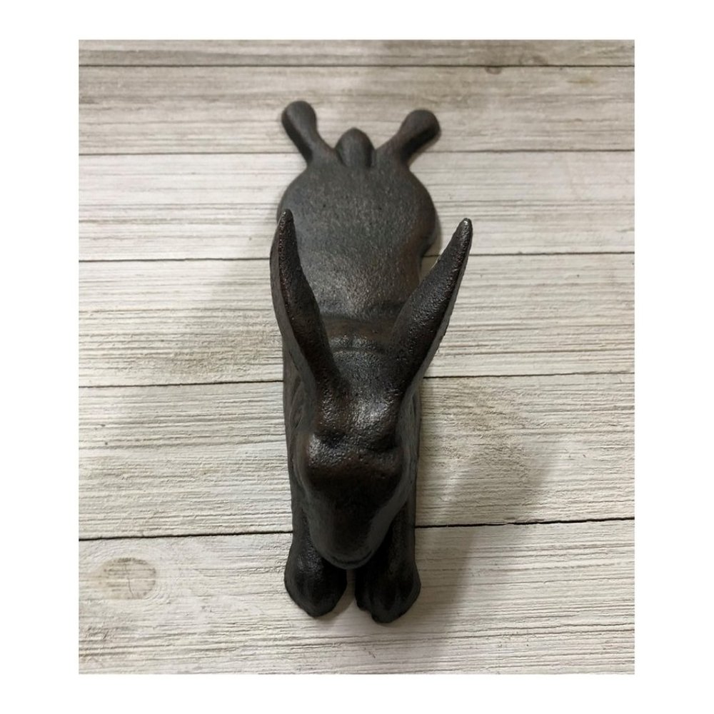 Antique Vintage Style Cast Iron Door Stop Rabbit Hare Wedge Rustic Black - Picture 5 of 11